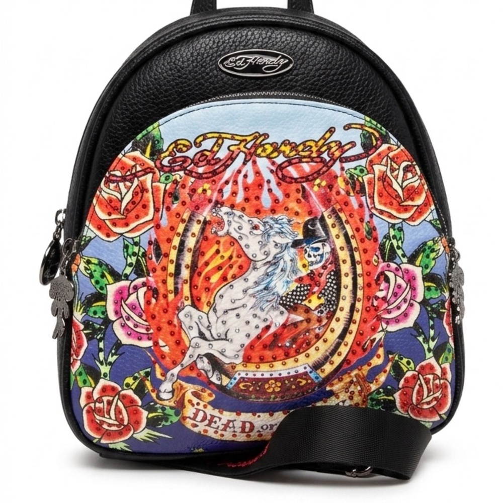 Ed Hardy Vibrant Black and Multicolor Backpack